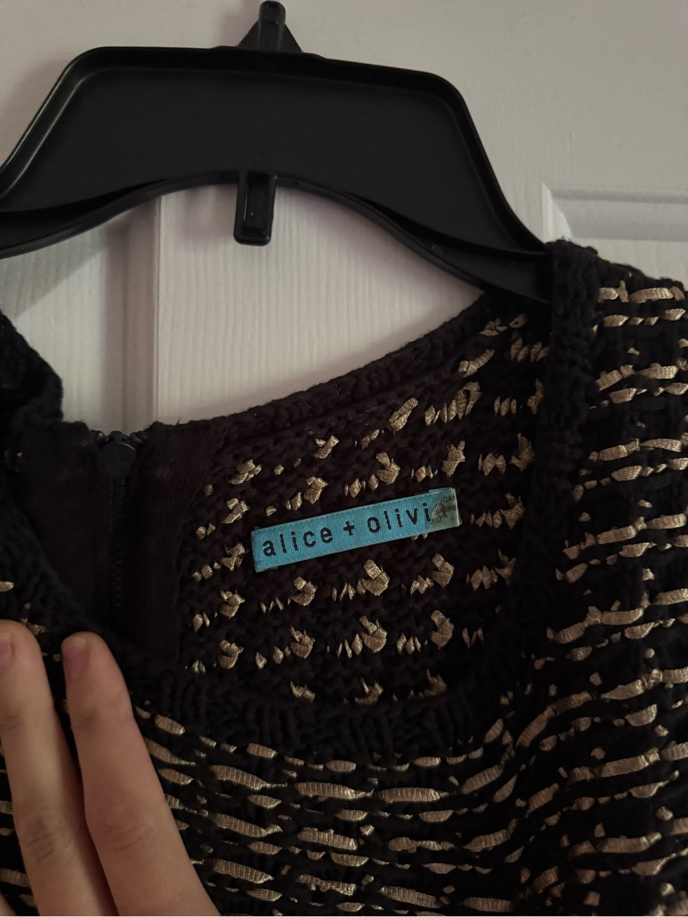 Alice + Olivia Black and Gold Knit Shift Dress - Picture 3 of 4
